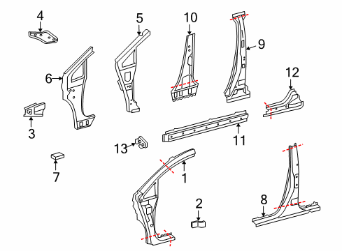 2012 Lexus HS250h Center Pillar & Rocker, Hinge Pillar Reinforcement Sub-Assy, Cowl Side, LH Diagram for 61104-75010