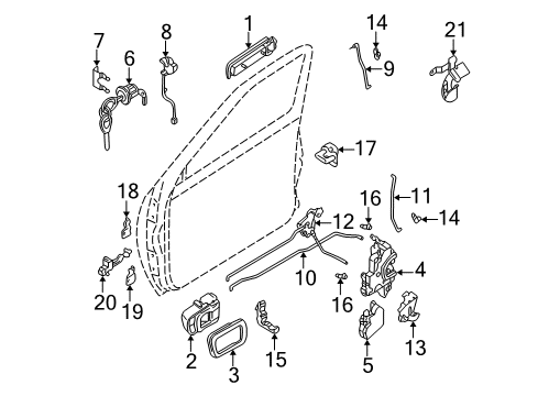 2001 Nissan Frontier Rear Door Rear Door Inside Handle Assembly, Left Diagram for 80671-9Z802