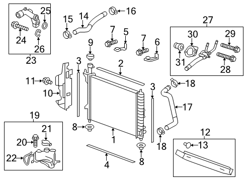 2008 Buick Enclave Radiator & Components Side Baffle Diagram for 22922131