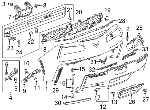 2018 Chevrolet Corvette Rear Bumper Housing Rivet Diagram for 11519023