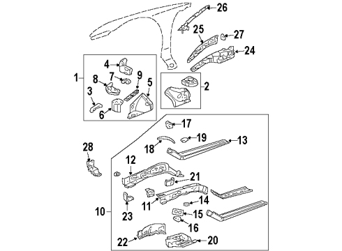 2002 Oldsmobile Aurora Structural Components & Rails Engine Cradle Nut Diagram for 11609712