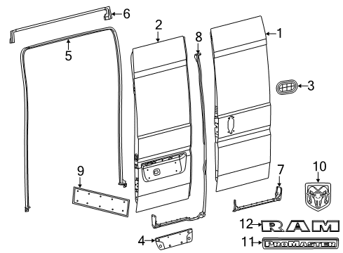 2018 Ram ProMaster 1500 Back Door & Components, Exterior Trim Clip-Trim Diagram for 68093998AA