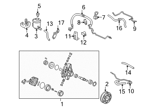 2007 Honda Civic P/S Pump & Hoses, Steering Gear & Linkage Stay, Power Steering Suction Diagram for 53750-SNA-A00