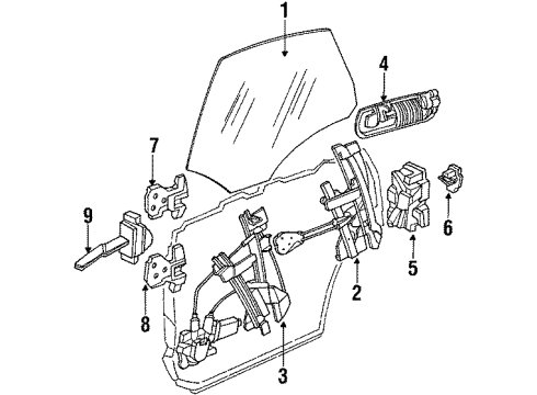 1991 Acura Integra Rear Door - Glass & Hardware Handle Assembly, Regulator (Palmy Blue) Diagram for 75330-SE7-A01ZG