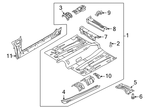 2014 Ford Escape Pillars, Rocker & Floor - Floor & Rails Sidemember Diagram for CV6Z-7810111-C