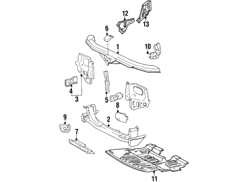 1993 Lexus LS400 Radiator Support Guide, Hood Auxiliary Catch Hook Diagram for 53561-50010
