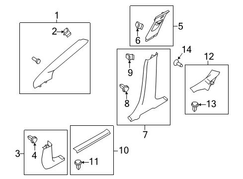 2013 Ford Focus Interior Trim - Pillars, Rocker & Floor Lower Center Pillar Trim Diagram for CV6Z-5424346-BB