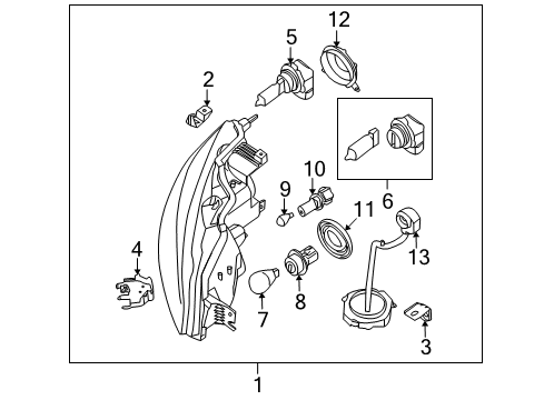 2012 Nissan Maxima Bulbs Driver Side Headlight Assembly Diagram for 26060-9N01A