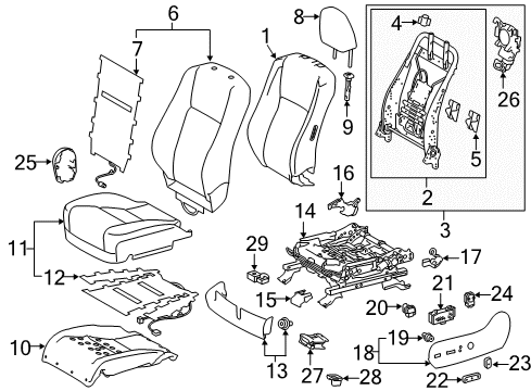 2014 Toyota Highlander Driver Seat Components Seat Back Frame Protector Diagram for 71587-52030