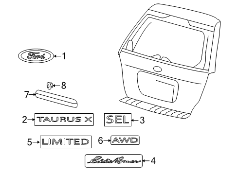 2008 Ford Taurus X Exterior Trim - Lift Gate Applique Diagram for 8F9Z-74402A30-AA