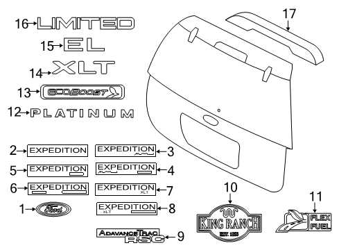 2008 Ford Expedition Exterior Trim - Lift Gate Nameplate Diagram for 7L1Z-7842528-A
