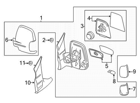 2021 Ford Transit-150 Mirrors Mirror Glass Diagram for BK3Z-17K707-J