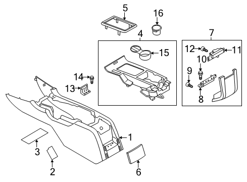 2012 Ford Mustang Console Console Assembly Mat Diagram for AR3Z-6313586-AA