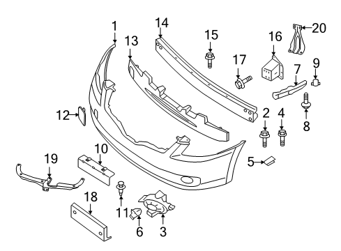 2012 Nissan Altima Front Bumper RETAINER-Front Bumper Lower Diagram for 62242-ZX00A