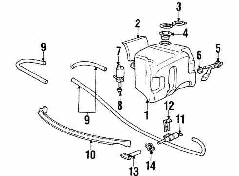 1994 BMW 318i Headlamp Washers/Wipers Washer Fluid Reservoir Diagram for 61668360711