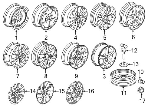2015 Honda Civic Wheels, Covers & Trim Cap Assembly, Aluminum Wheel Center Diagram for 44732-TR3-A01