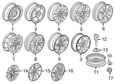 2015 Honda Civic Wheels, Covers & Trim Disk, Wheel (16X4T) (Black) (Topy) Diagram for 42700-SVB-A91