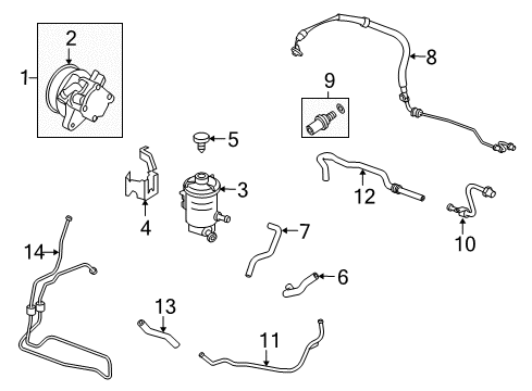 2012 Honda Accord P/S Pump & Hoses, Steering Gear & Linkage Cooler, Power Steering Oil Diagram for 53765-TA0-A00
