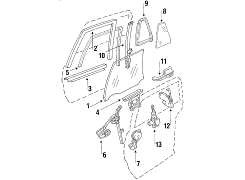 1989 Oldsmobile Delta 88 Door & Components Channel Asm-Rear Side Door Stationary Window *Black Diagram for 20737343