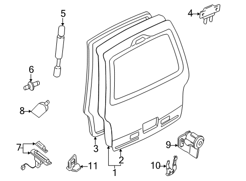 1999 Nissan Quest Gate & Hardware Stay Assembly Back Door L Diagram for 90451-7B023