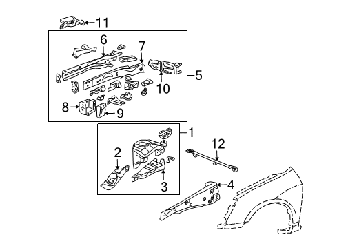 2002 Honda Civic Structural Components & Rails Extension Set, L. FR. Side Diagram for 04615-S5A-A21ZZ