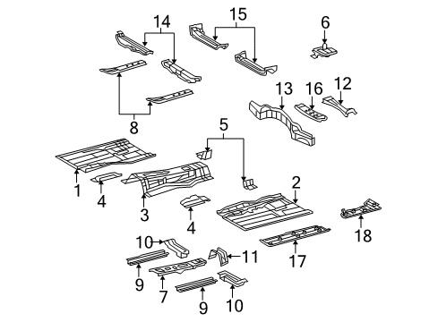 2008 Lexus GS350 Pillars, Rocker & Floor - Floor & Rails Reinforcement, Front Floor Under Diagram for 57417-30080