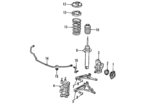 1991 Acura NSX Front Suspension Components, Lower Control Arm, Upper Control Arm, Stabilizer Bar Cap, Front Hub Diagram for 44304-SL0-000