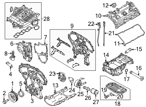 2015 Infiniti Q50 Engine Parts, Mounts, Cylinder Head & Valves, Camshaft & Timing, Variable Valve Timing, Oil Cooler, Oil Pan, Oil Pump, Crankshaft & Bearings, Pistons, Rings & Bearings Collector-Intake Manifold Diagram for 14010-1MG1A
