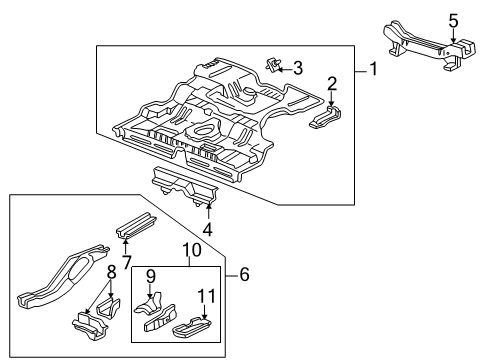 1999 Honda Civic Rear Body - Floor & Rails Crossmember, Middle Floor Diagram for 65700-S04-A00ZZ