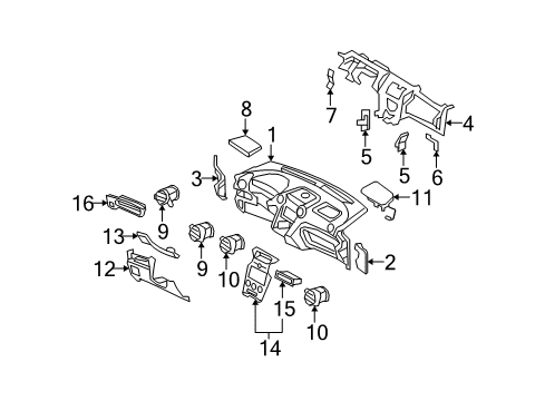 2007 Kia Rondo Instrument Panel Components Tray-Lower Crash Pad Center Diagram for 847421D0003W