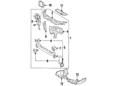 1997 Toyota Paseo Radiator Support Lower Tie Bar Reinforcement Diagram for 57165-16020