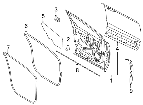 2019 Lincoln Nautilus Front Door Door Weatherstrip Diagram for FA1Z-5820531-A