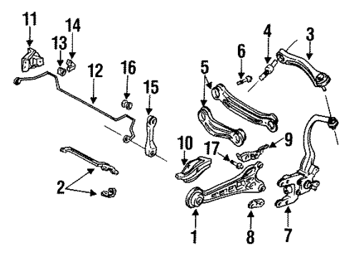 1993 Acura Vigor Anti-Lock Brakes Bracket, Right Rear Stabilizer Diagram for 52317-SL5-A01