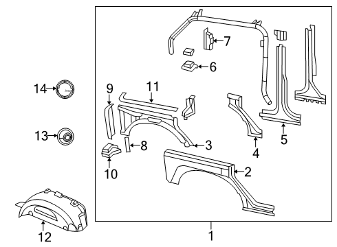 2013 Jeep Wrangler Quarter Panel & Components Shield-Splash Diagram for 55157126AK