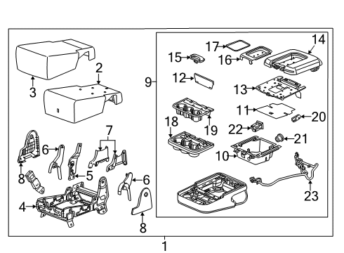 2019 GMC Sierra 1500 Front Seat Components Armrest Assembly Diagram for 84381175
