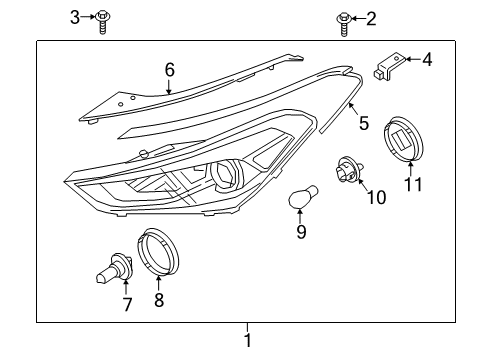 2016 Hyundai Tucson Headlamps Left Driver Side Halogen Headlamp Lens Flaw Diagram for 92101-D3050