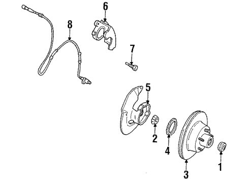 1990 Lincoln Town Car Front Brakes Caliper Pin Diagram for 1W7Z-2V386-AA