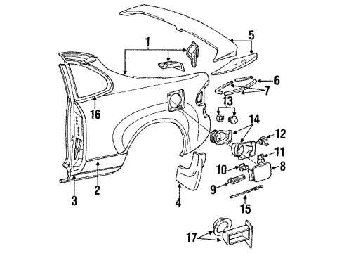1993 Toyota Celica Fuel Door Body Side Molding Diagram for 75651-20430-02