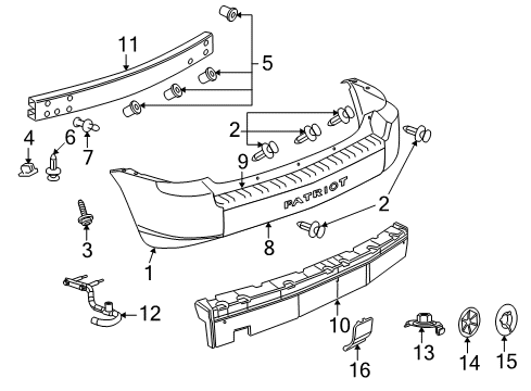 2007 Jeep Patriot Rear Bumper Push Pin Diagram for 6104902AA