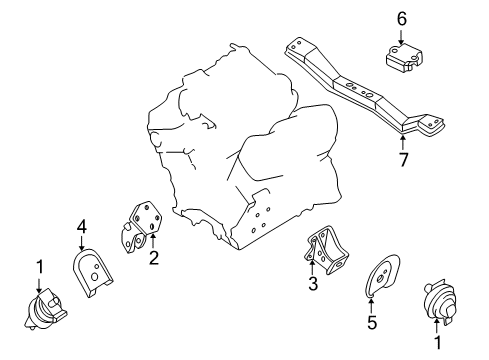 2000 Nissan Frontier Engine & Trans Mounting Rear Engine Mount Bracket Right Diagram for 11232-4S100