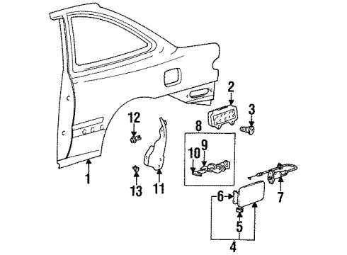 1996 Hyundai Accent Quarter Panel & Components Catch & Cable Assembly-Fuel Filler Diagram for 81590-22001