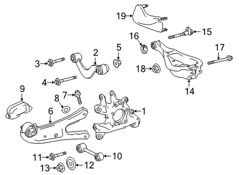 2021 Toyota Highlander Rear Suspension, Lower Control Arm, Upper Control Arm, Ride Control, Stabilizer Bar, Suspension Components Knuckle Diagram for 42305-0E090