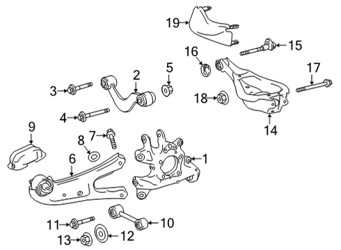 2021 Toyota Highlander Rear Suspension, Lower Control Arm, Upper Control Arm, Ride Control, Stabilizer Bar, Suspension Components Upper Control Arm Front Bolt Diagram for 90105-A0417