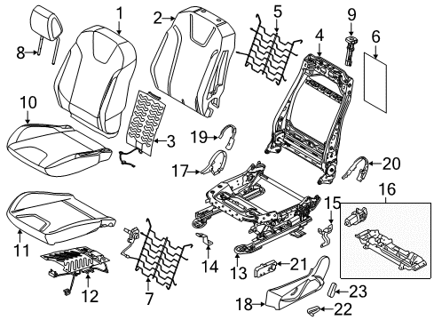 2018 Ford Focus Driver Seat Components Headrest Diagram for F1EZ-54611A08-FA