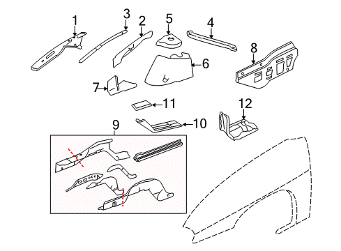 2005 Chevrolet Impala Structural Components & Rails Splash Shield Diagram for 10349808