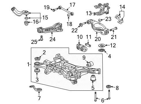 2017 Acura RDX Rear Suspension Components, Lower Control Arm, Upper Control Arm, Stabilizer Bar Stay, Left Rear Sub-Frame Mounting (Front ) Diagram for 50366-STK-A00