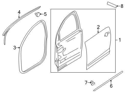 2012 Chevrolet Caprice Front Door Lower Weatherstrip Diagram for 92205219