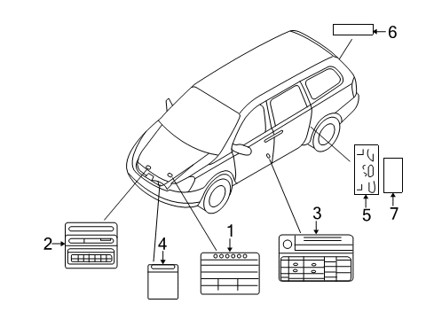 2007 Hyundai Entourage Information Labels Decal-Power Tail Gate Diagram for 817194D110