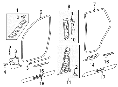 2012 Toyota RAV4 Interior Trim - Pillars, Rocker & Floor Cowl Trim Diagram for 62111-0R010-B0