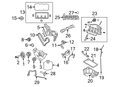 2008 Chrysler Sebring Engine Parts, Mounts, Cylinder Head & Valves, Camshaft & Timing, Oil Cooler, Oil Pan, Oil Pump, Crankshaft & Bearings, Pistons, Rings & Bearings Plug-Core Diagram for 4556020AB